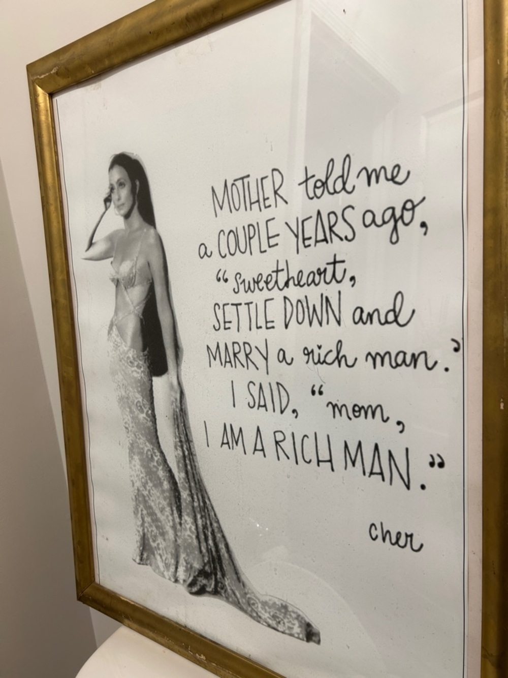 Cher Quote Wall Art in Gold Frame - Black & White Portrait